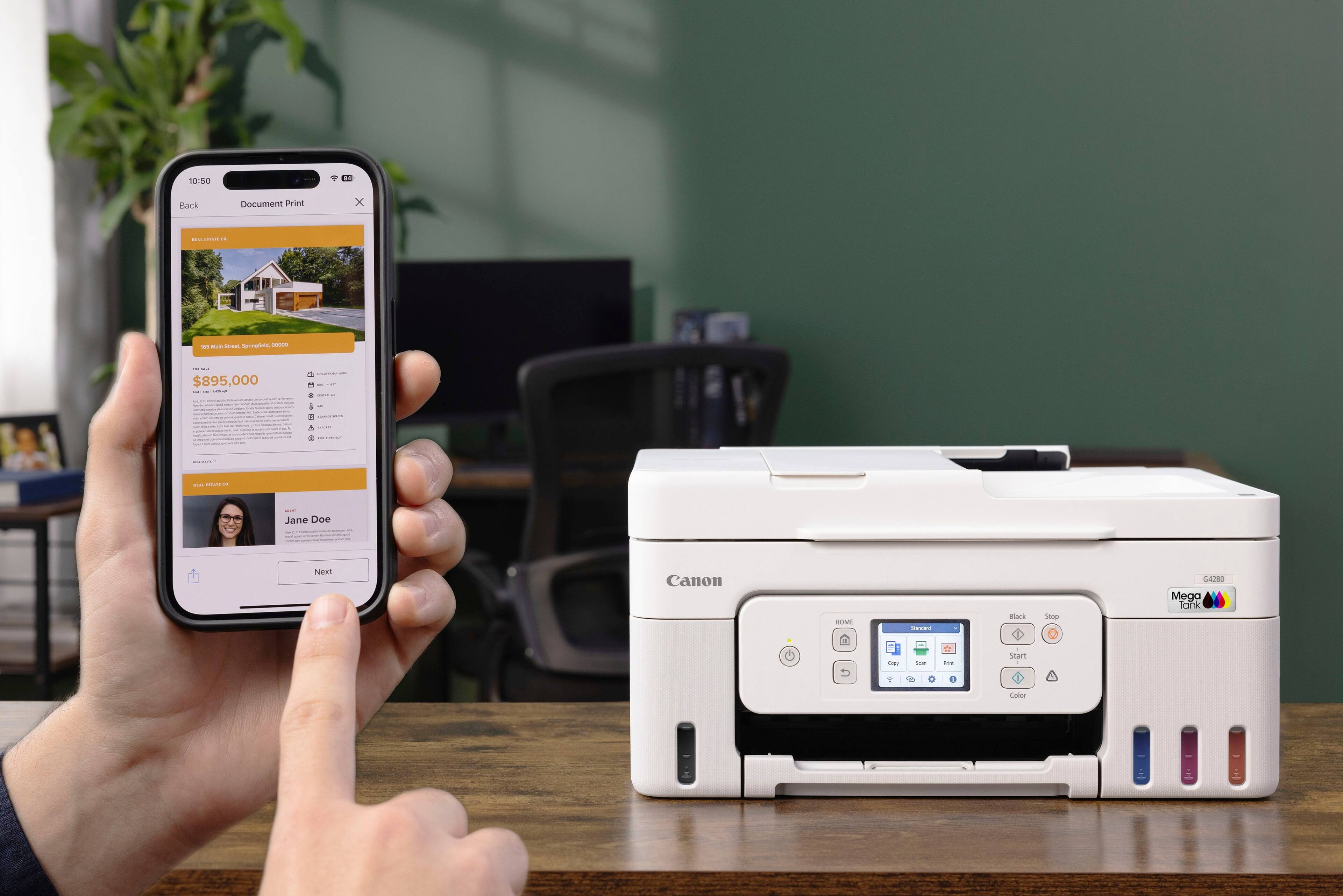 The text on the image reads:

10:50 M Rack Document Print x -- : . - - feroe Springfent - . - $895,000 - I | | 1 | - - I I e | - - | | I - - I | I -  | a | I ee -  - - I - I s... I I Jane Doe | -  I I ee Nees Canon SOWE Sndes Back Stop G4ZBO Mega lank / he - Start 1 Calor