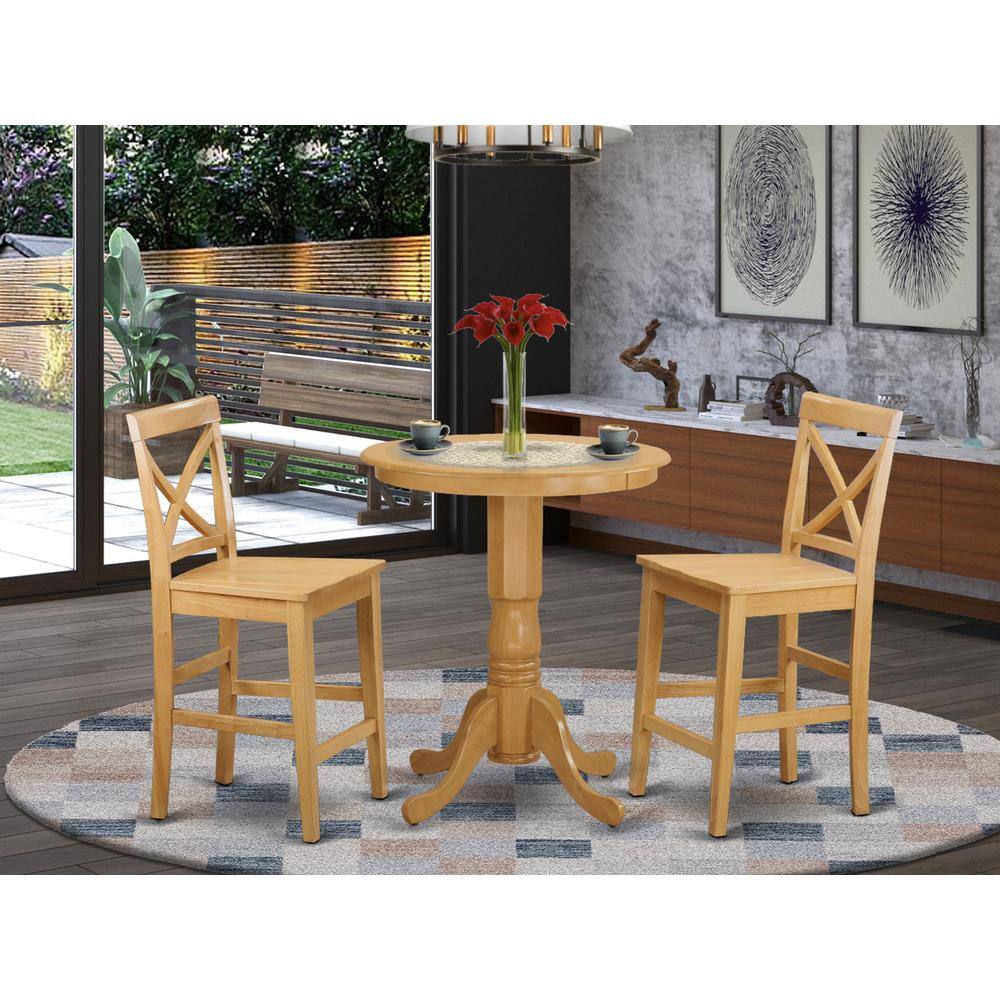 Back. East West Furniture - 3 pcs Counter Height Set-pub Table and 2 Dinette Chairs - Oak.