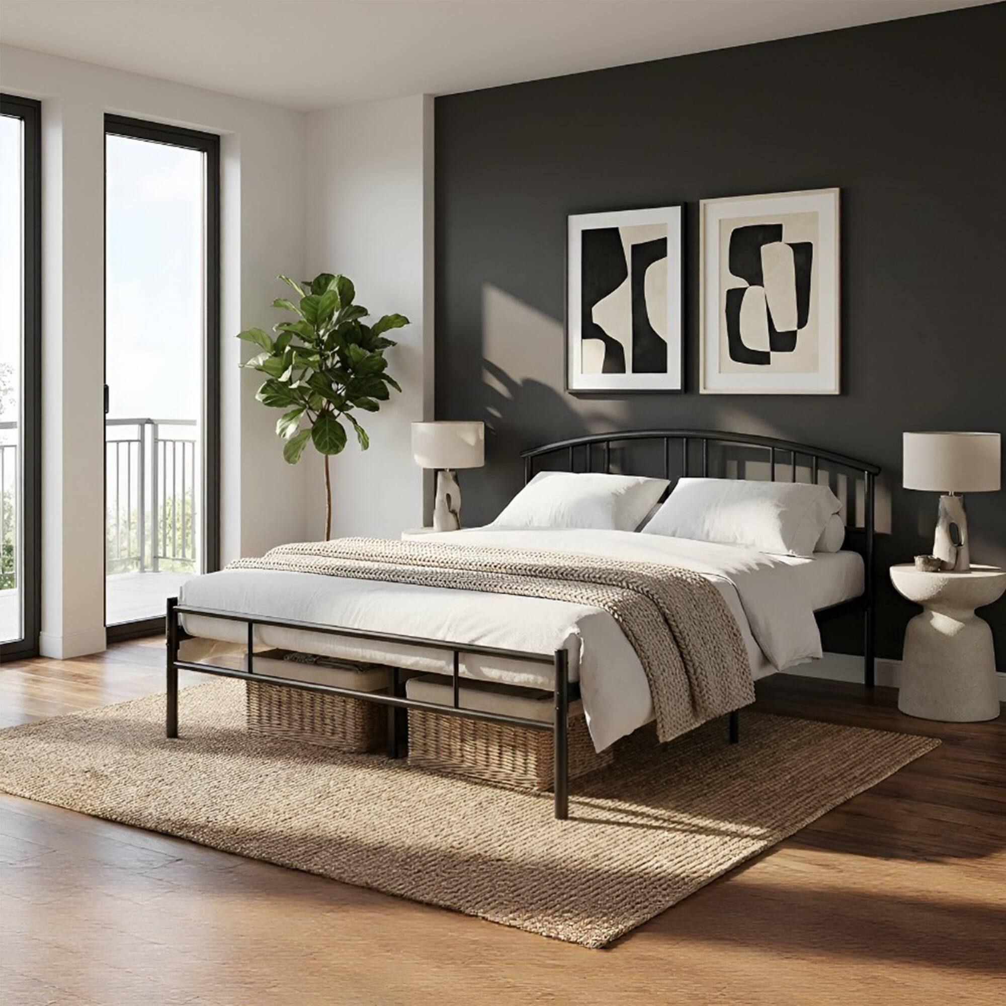 Alt View 2. Vecelo - Queen Metal Bed Frame - 12.4" Underbed Storage, Noise Free & No Box Spring Needed, 82.44x60.71 Inch - Black.