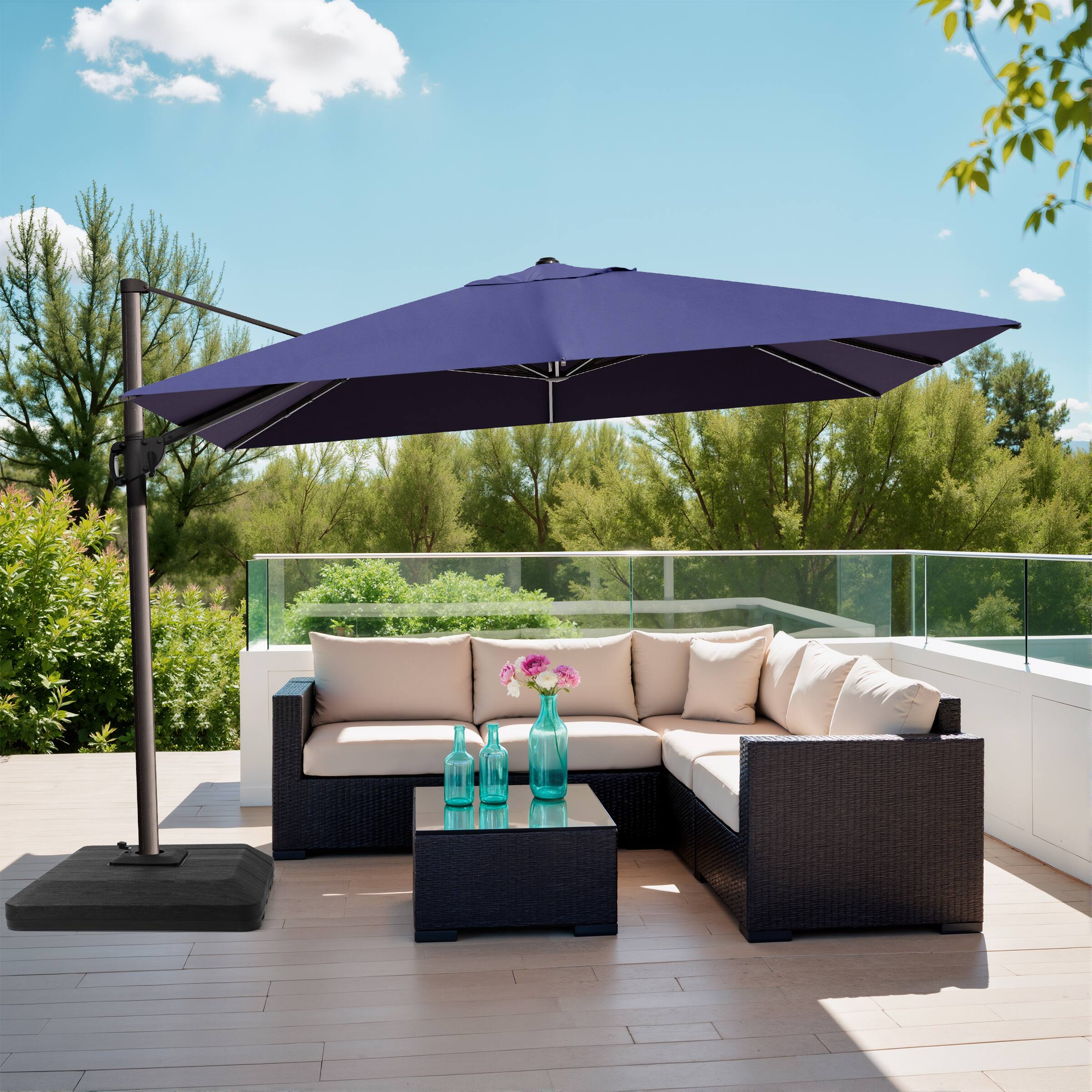 Back. Crestlive Products - Crestlive Products 12ft Aluminum Slide-tilt Cantilever Patio Umbrella with 350lbs Base - Navy blue.
