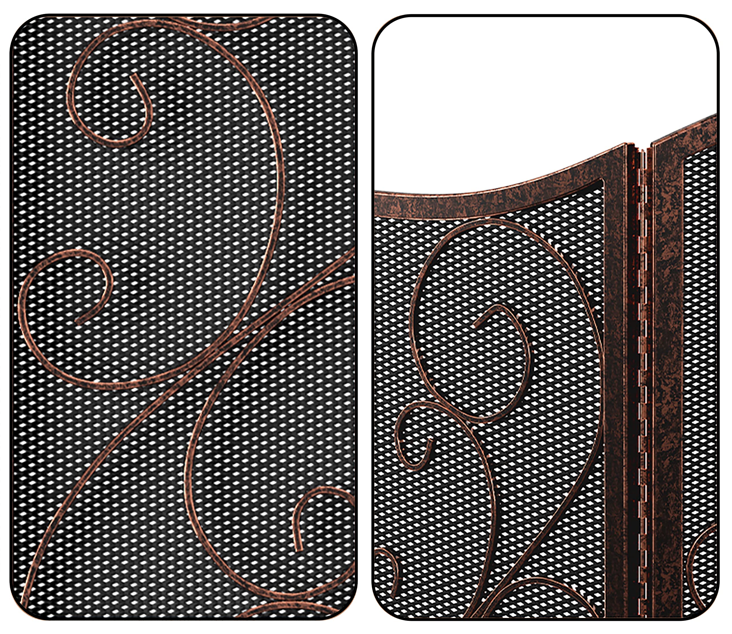 Alt View 3. JETRANSPORT - Fireplace Screen 3 Panel Wrought Iron Metal 48"(l) X30(h) Spark Guard Cover(brushed Copper) - Golden.