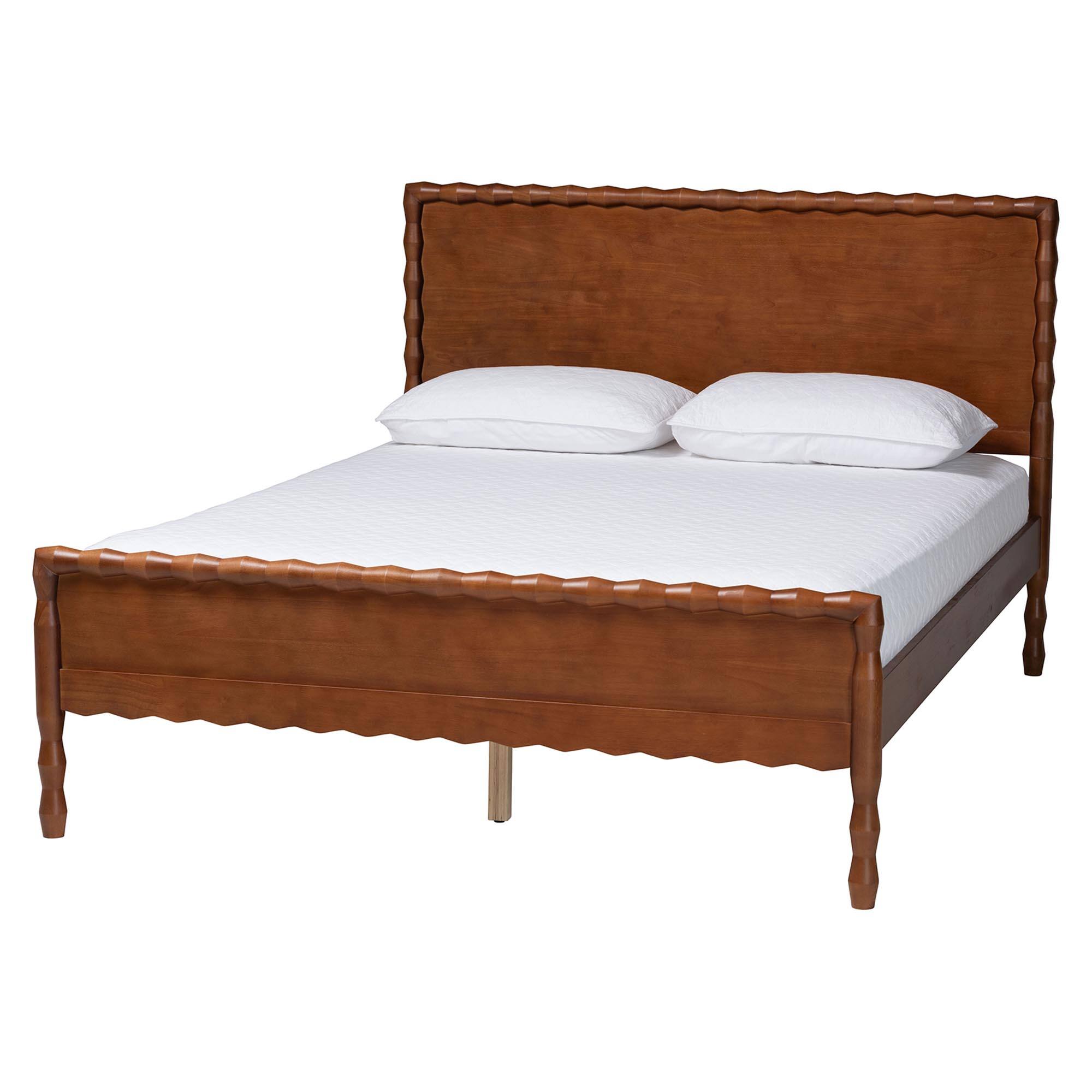 Left. Baxton Studio - Seamus 4-Piece Bedroom Set with 2 Nightstands, Queen - Walnut Brown.