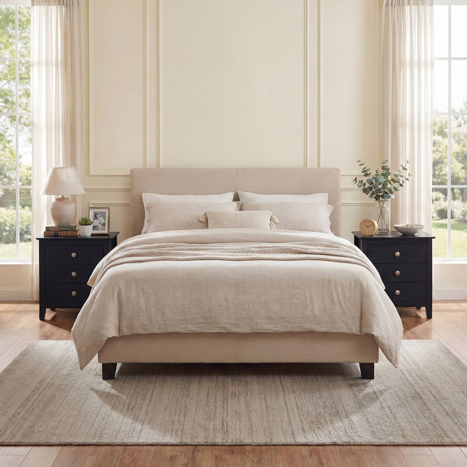 Alt View 3. Costway - Costway 2 PCS Nightstand, Farmhouse 3-Drawer Night Stand with Wood Grain Accents Sleek Knobs - Black.