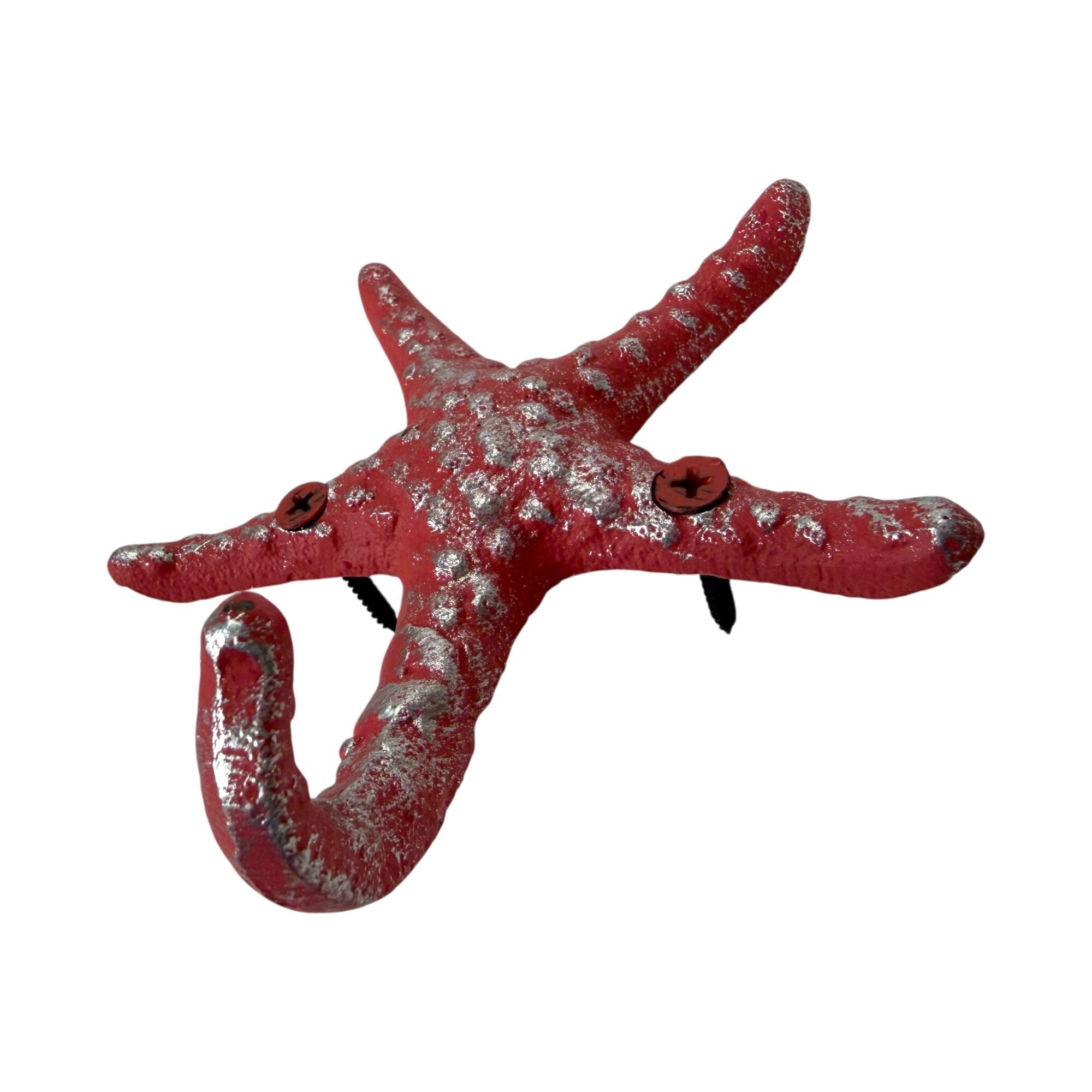 Alt View 2. Zeckos - Set of 3 Cast Iron Coral Starfish Decorative Wall Hooks Hangers 4 Inches - Coral.