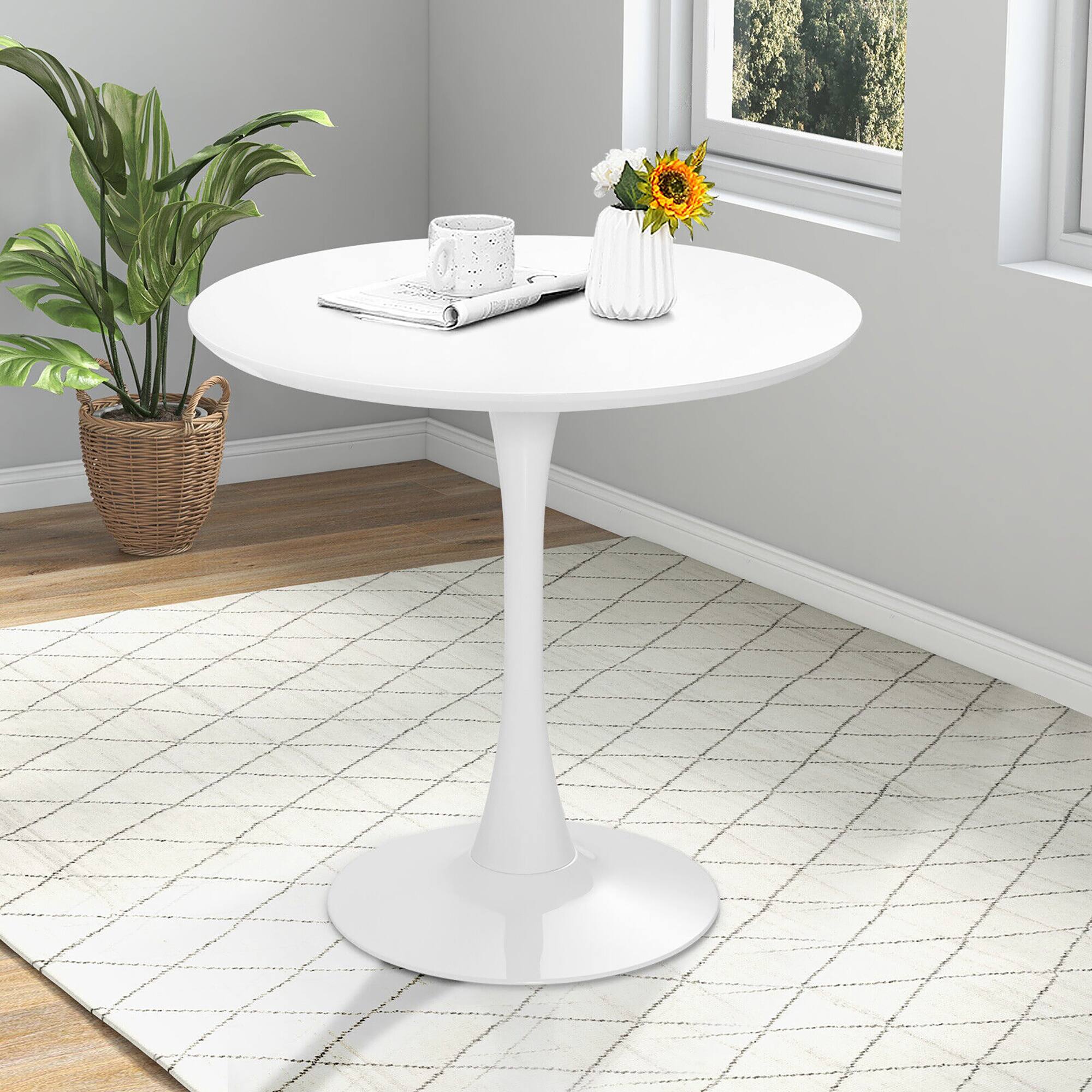 Alt View 2. Gymax - Gymax 32'' Modern Tulip Kitchen Table Round Dining Table w/ MDF Top & Metal Pedestal Base - White.
