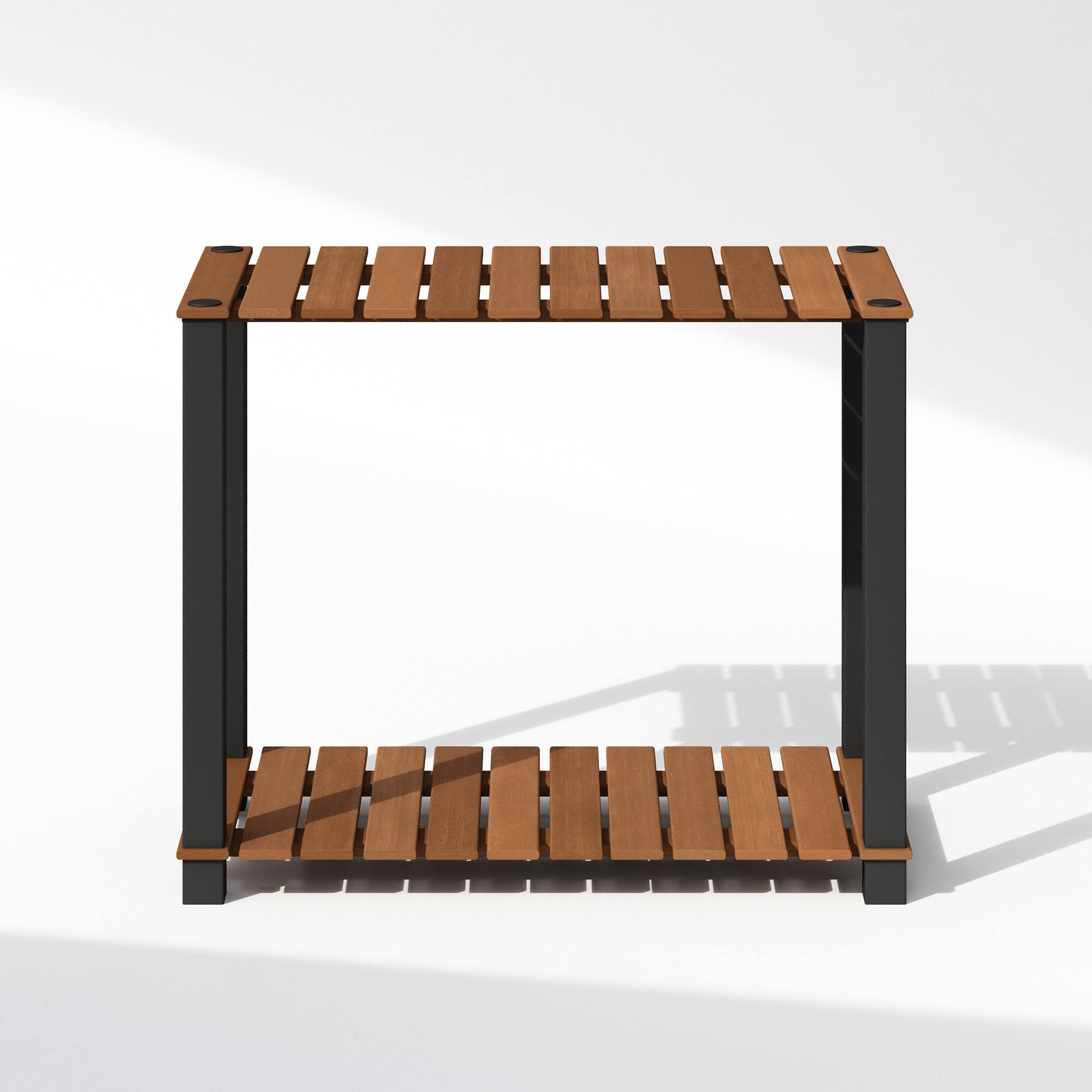 Alt View 2. Furinno - Turn-N-Tube 2-Tier Wood Slat Multipurpose Shelf Display Rack with Square Poles, Natural/Black - Natural/Black.