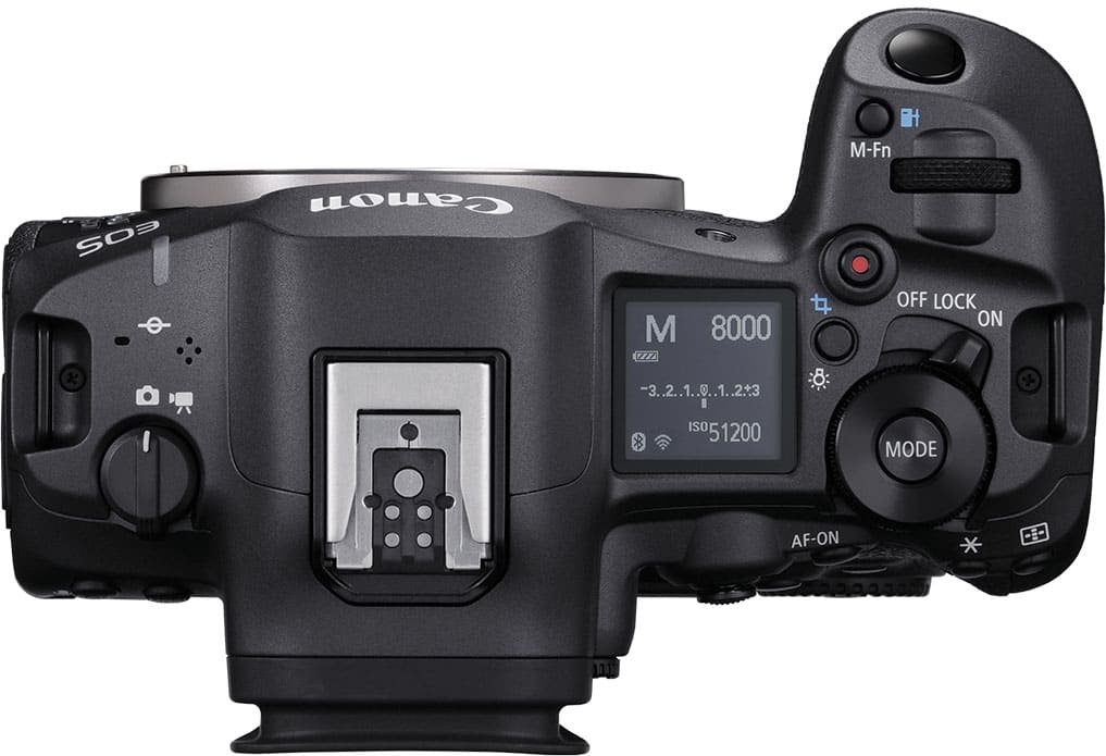 The text on the image reads: "M-Fn SO3 Canon M 0 8000 OFF LOCK ON -3..2..1..0..1..2.t3 3. .2. 1. .. 1. .2+3 I ISO 51200 MODE AF-ON."