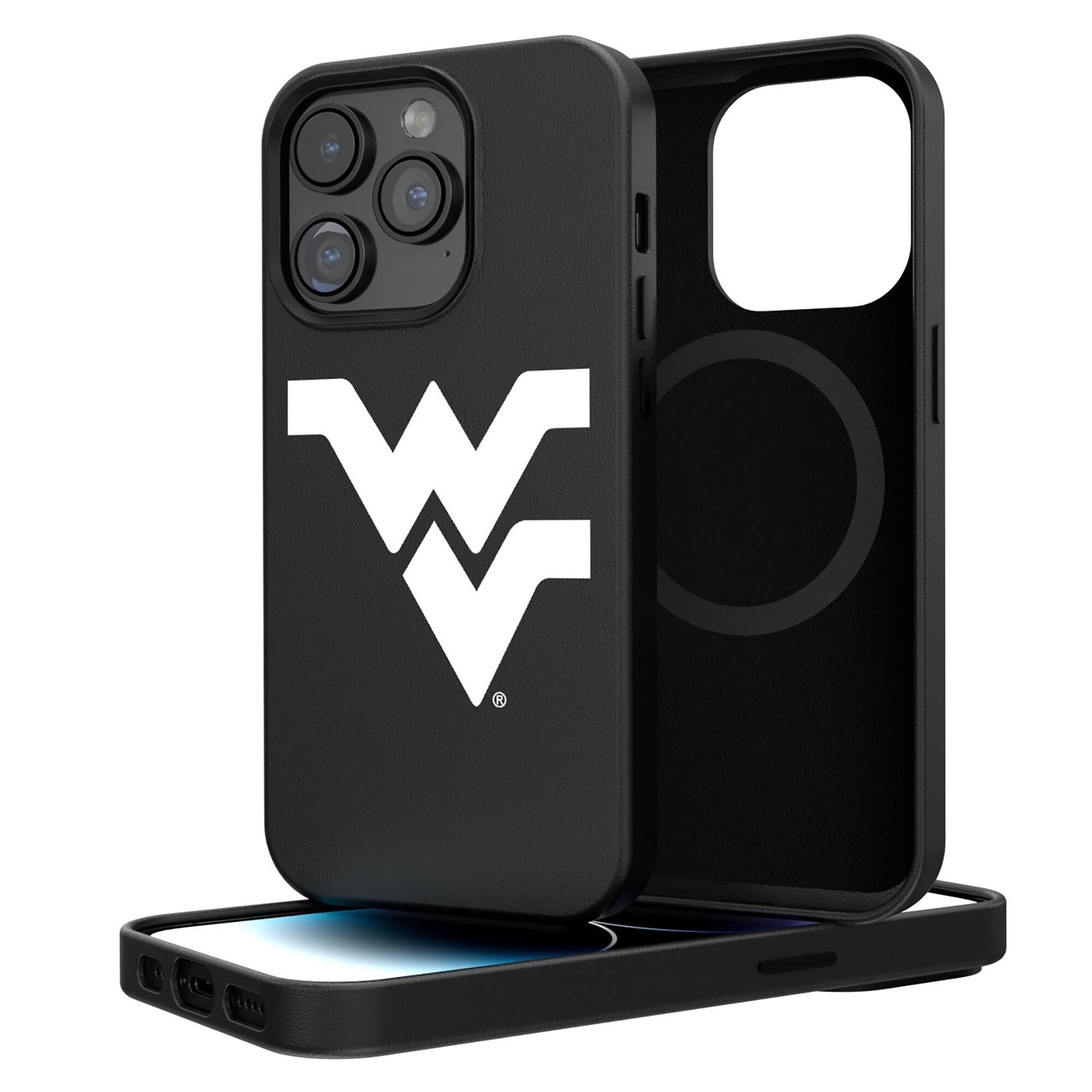 Front. Keyscaper - West Virginia Mountaineers Primary Logo iPhone Magnetic Bump Case - 15 Pro - Black.