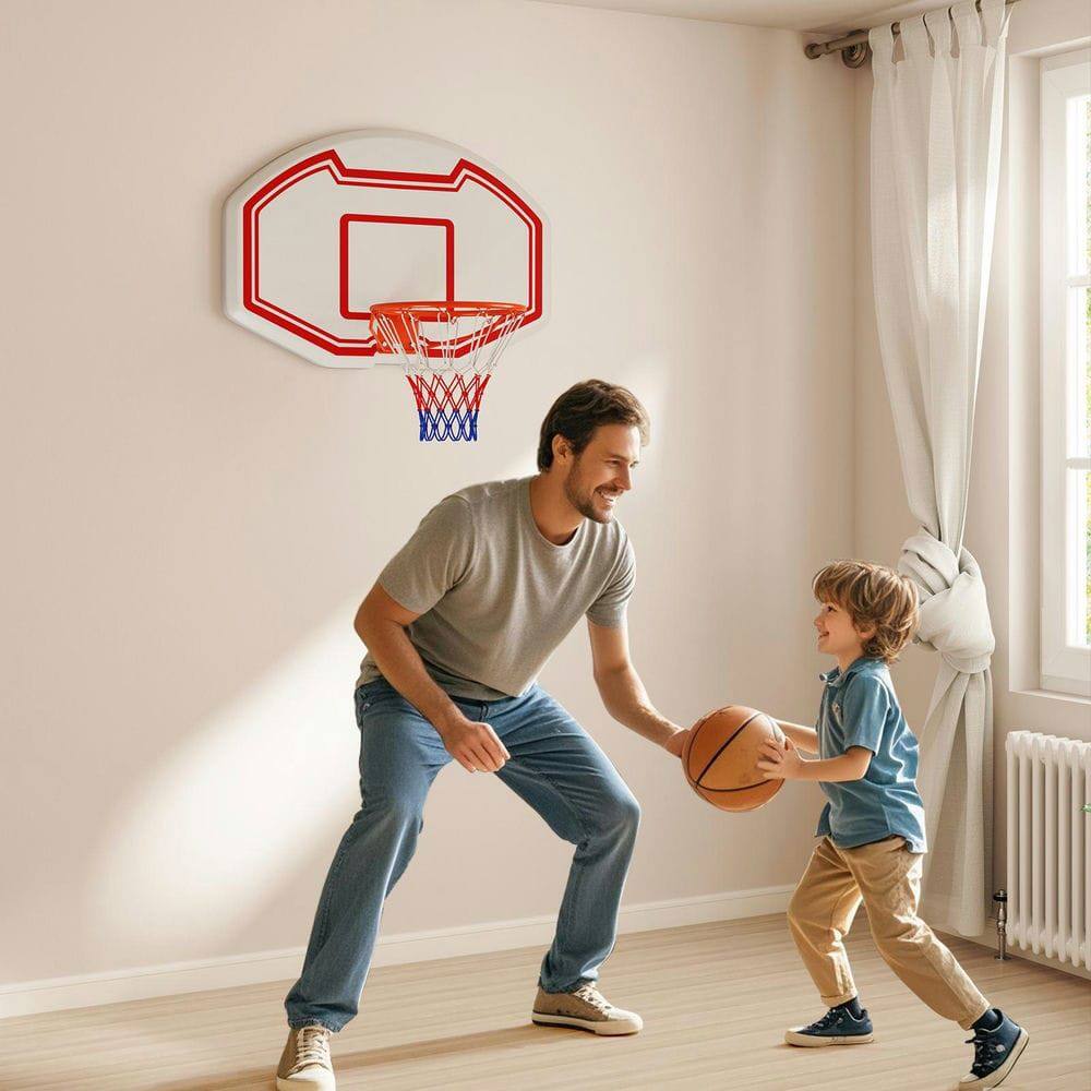 Alt View 4. Resenkos - Wall Mount Shatterproof Backboard Basketball Hoop - White/Red - Red.
