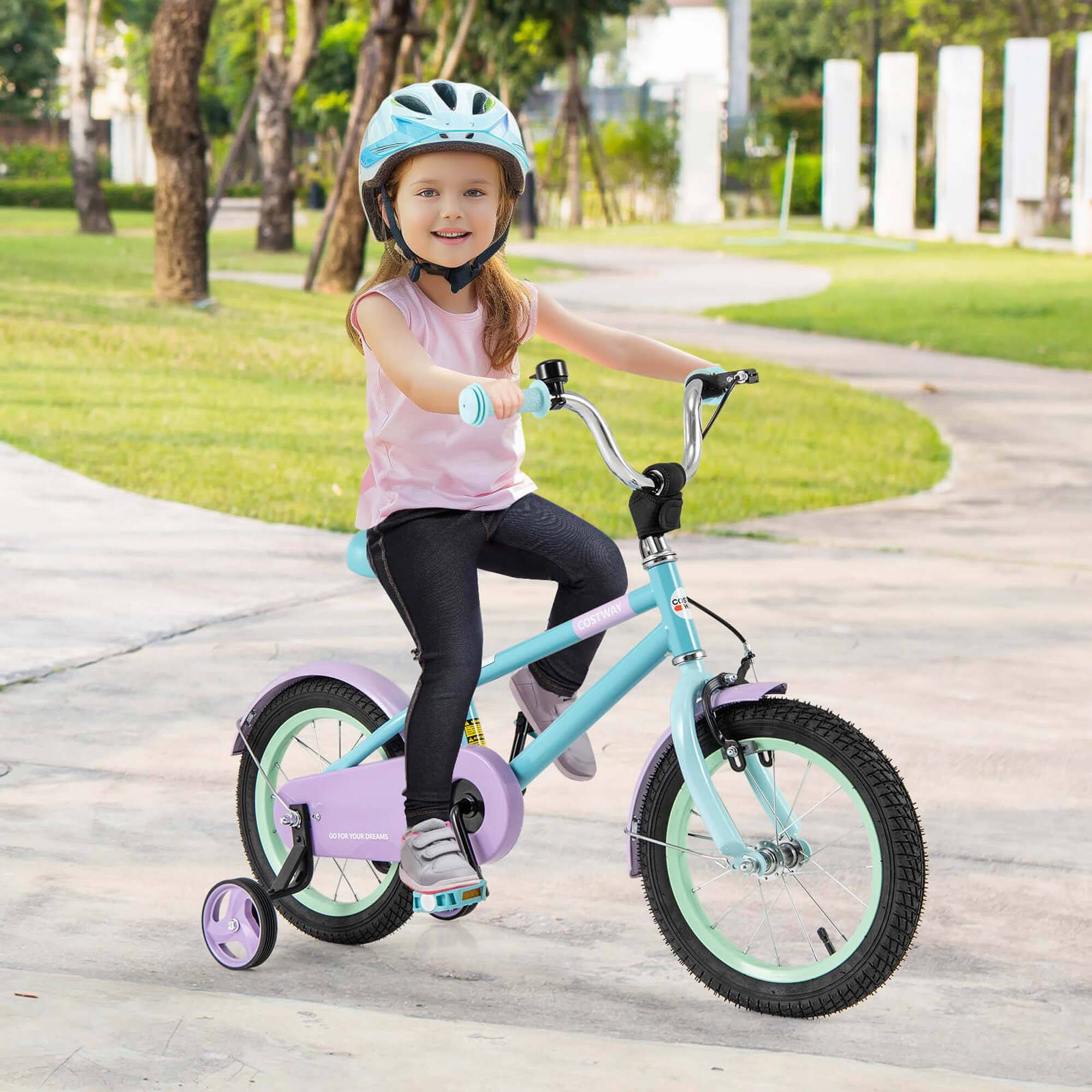 Alt View 1. Costway - Costway 14" Kids Bike with Adjustable Saddle Handlebar Removable Training Wheels Handbrake - Blue.