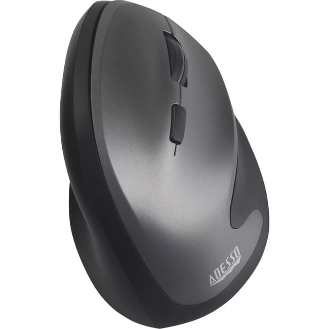 Adesso - Antimicrobial Wireless Vertical Ergonomic Mouse - Optical - Wireless - 30 ft - Radio Frequency - 2.40 GHz - Gray - Wireless - Gray,Black