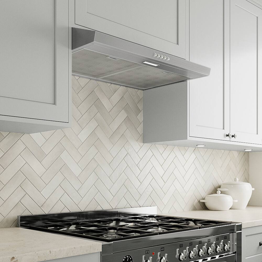 Back. Streamline - 30 in. Savona Ductless Undermount 80 CFM Range Hood, Mesh Filters, Push Button Control, LED Light - Brushed Stainless Steel.