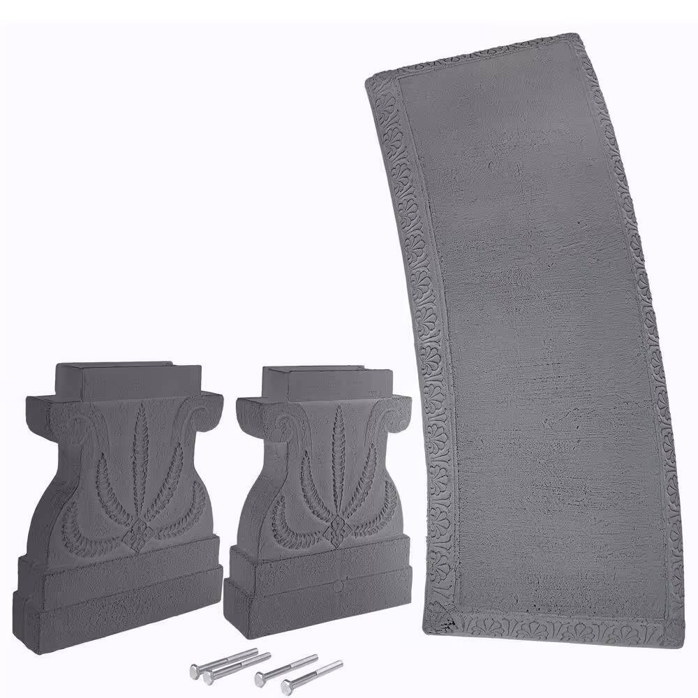 Angle. Hivvago - Outdoor Fiber-Clay Garden Bench in Grey Stone Finish - Gray.