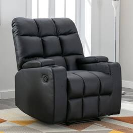 Bestier - Home Massage Recliner Chair with Vibration, Manual Comfy PU Leather Reclining Chairs with Cup Holders - Black