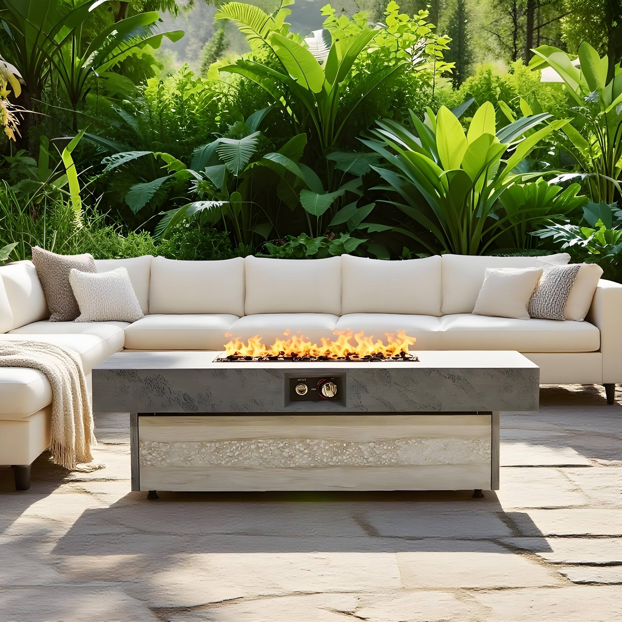 Alt View 5. Aukfa - Outdoor Firepit Table - 48x24 Inch Rectangle, 50000 BTU Propane Fire Pit with Two Height Options.