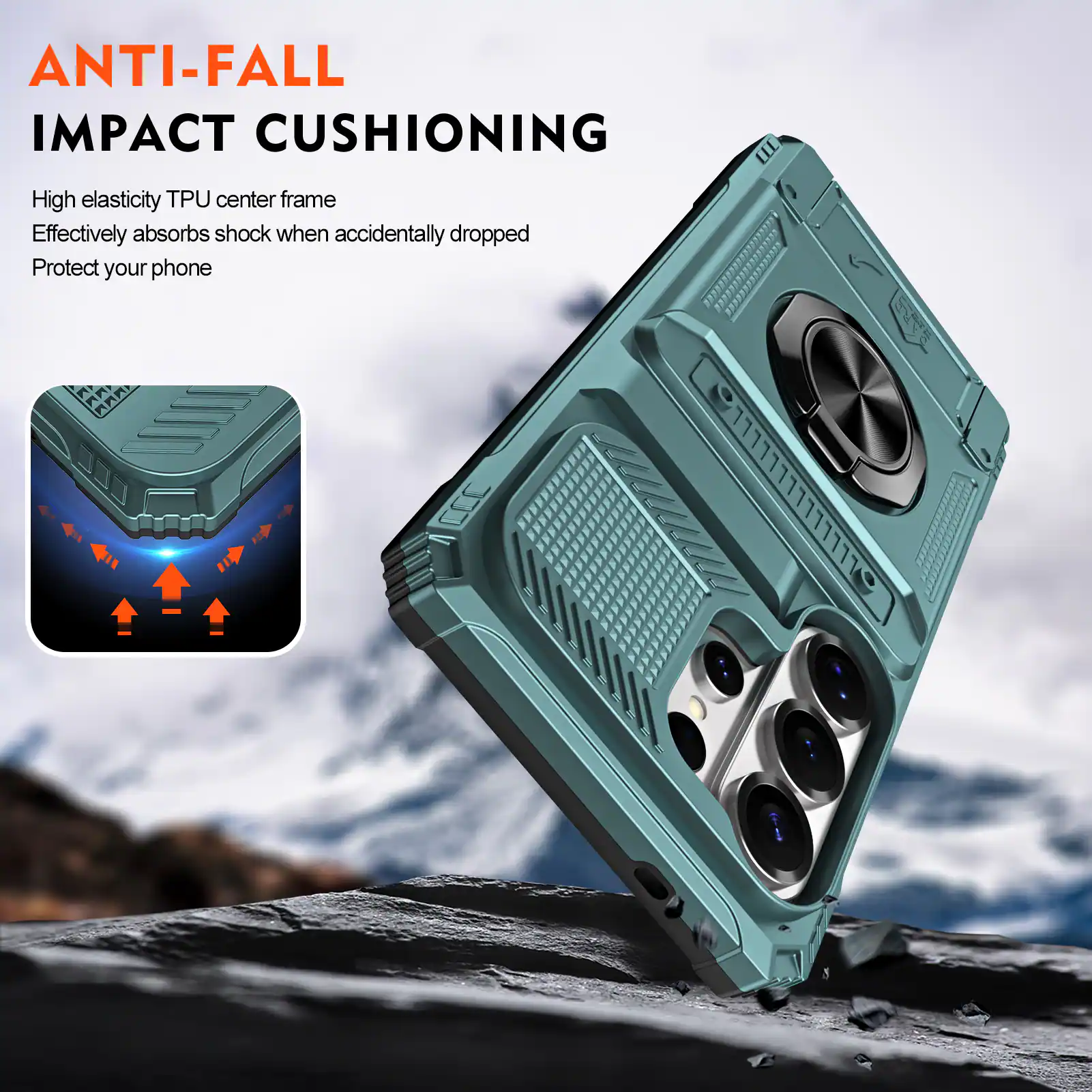 ANTI-FALL IMPACT CUSHIONING

High elasticity TPU center frame
Effectively absorbs shock when accidentally dropped
Protect your phone
