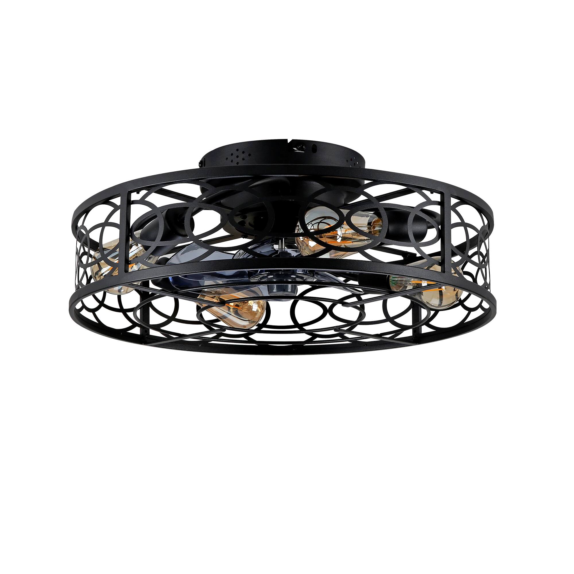 Alt View 6. Sofucor - Farmhouse Ceiling Fans w/ Light Remote Flush Mount Rustic Ceiling Fan Boho Bladeless Country Caged Ceiling Light Fixture - Matte Black 2.