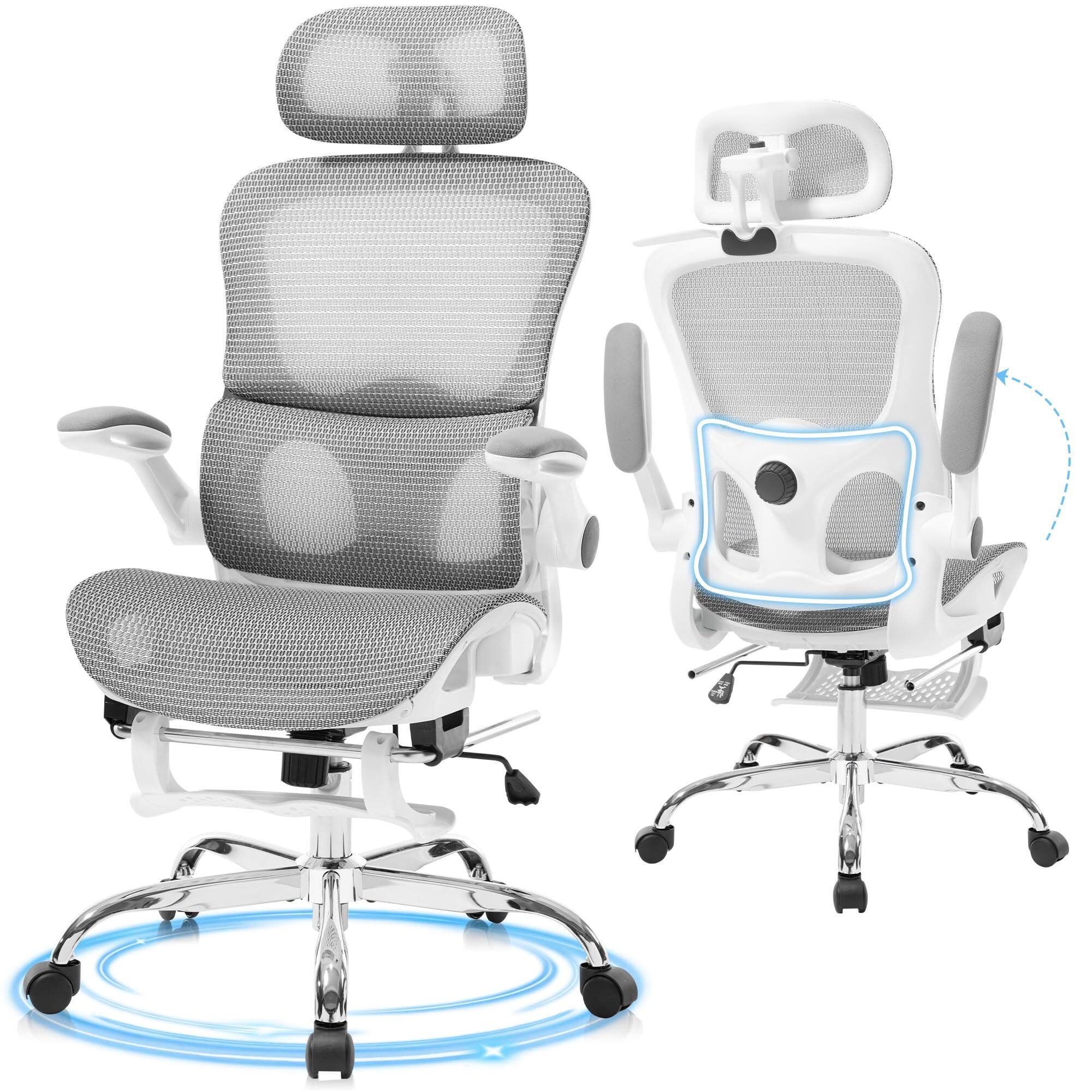 Front. Hirose Alice - Ergonomic Office Chair, Adjustable High Back Desk Chair with Headrest Footrest 2D Lumbar Support - Executiv... - Grey.