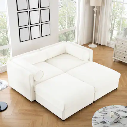 Front. Anysun - Chenille 2-Seater Loveseat with 2 Ottoman Storage - Cylindrical Backrest & Armrests, Modern Hidden Storage Design - White.