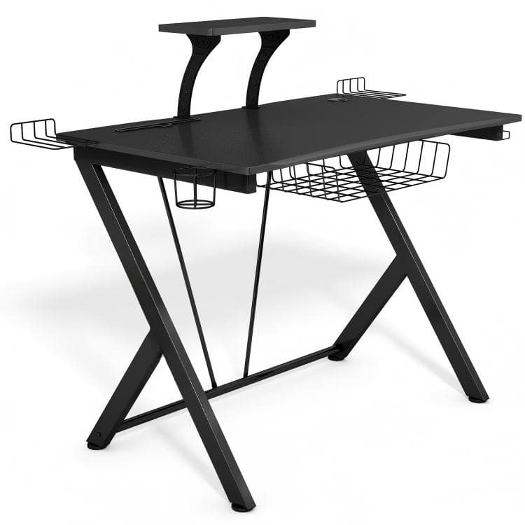 SKONYON - Gaming Desk with Headset Hook and Cup Holder - Black