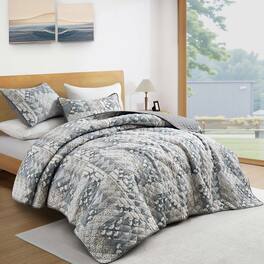 Peace Nest Soft Printed Coverlet Set Floral Geometric Bedspread Modern Reversible Quilt and Shams Set - Patina