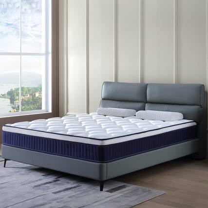 Front. GOODSILO - 10-Inch Plush Gel Memory Foam Pocket Spring Hybrid Mattress in a Box with Certified Foam Support - Blue+Brown+White.