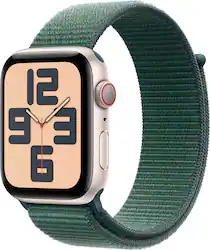 Apple Watch SE 2nd Generation (GPS+Cellular) 44mm Aluminum Case with Lake Green Sport Loop - Starlight - (2024) - Angle_Zoom