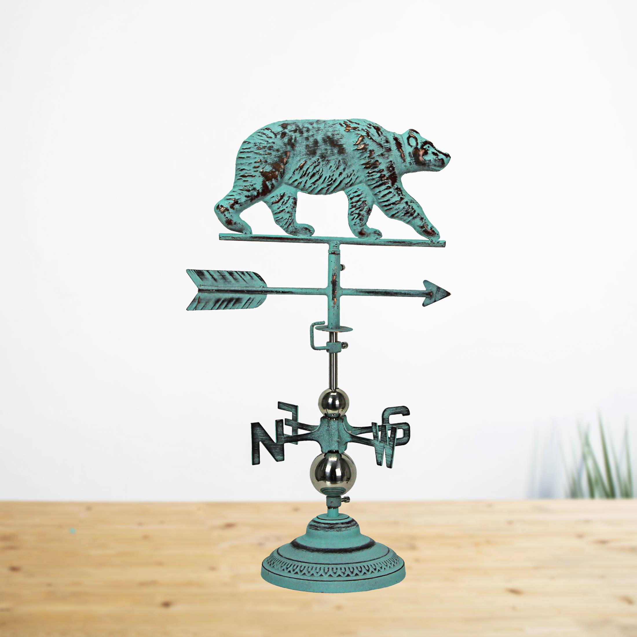 Alt View 3. Contrast Inc. - Verdigris Copper Bear Tabletop Weathervane Home Garden Decor w/ Optional Fence Mount - Teal.