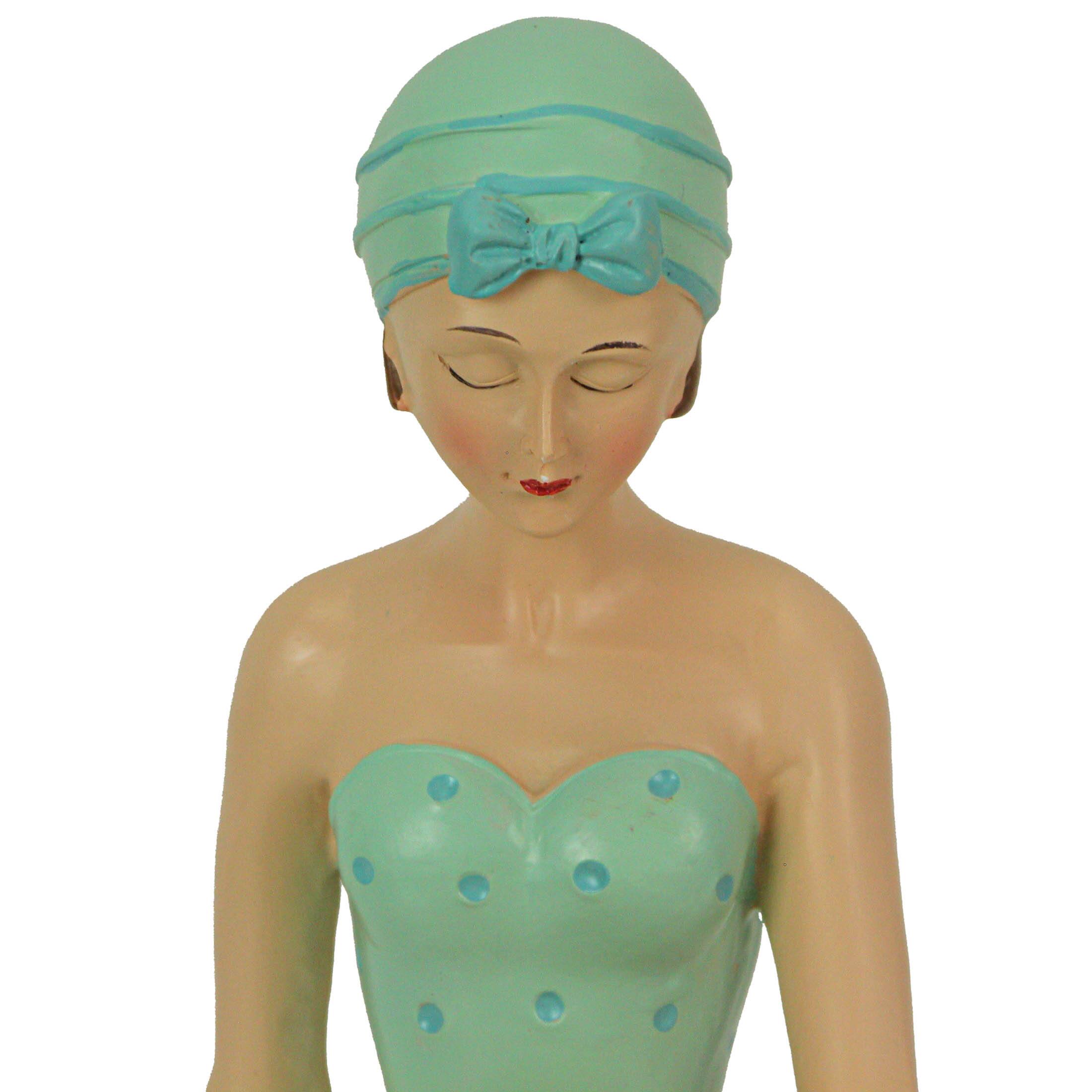 Alt View 3. Fancy That - Vintage Bathing Beauty Beach Girl Teal and Blue Polka Dot Swimsuit Statue - Blue.