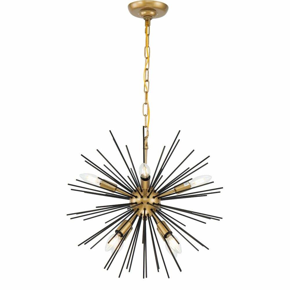 Alt View 2. Living District - Timber 8 light Brass and Black pendant - Brass And Black.