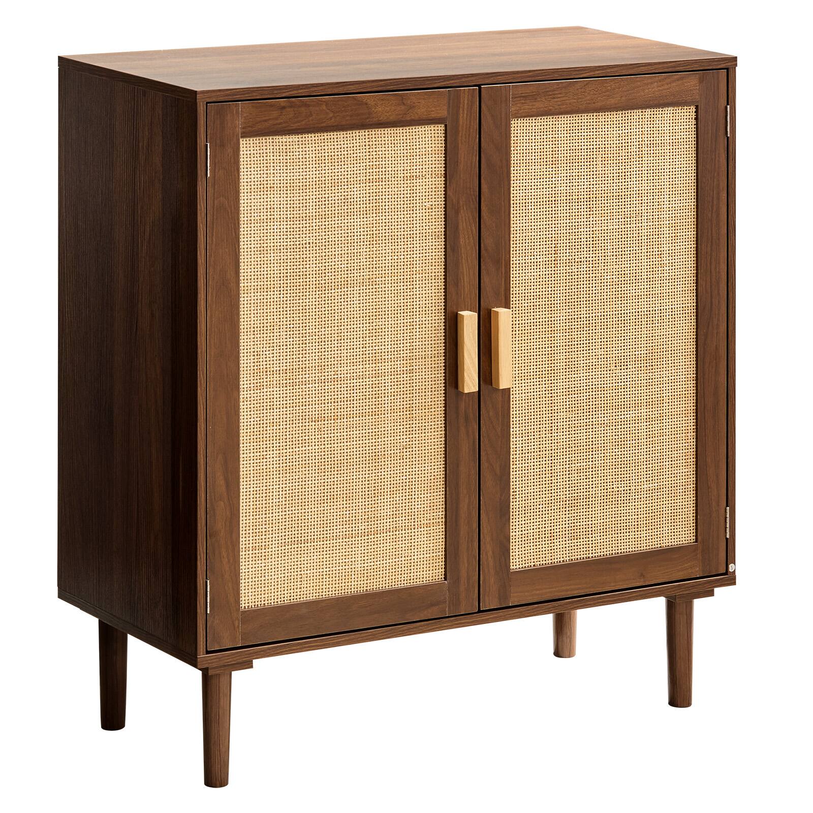 Alt View 5. VEVOR - Rattan Cabinet, Rattan Storage Cabinet with 2 Magnetic Doors and Adjustable Shelves, Accent Sideboard Buffet - Khaki.