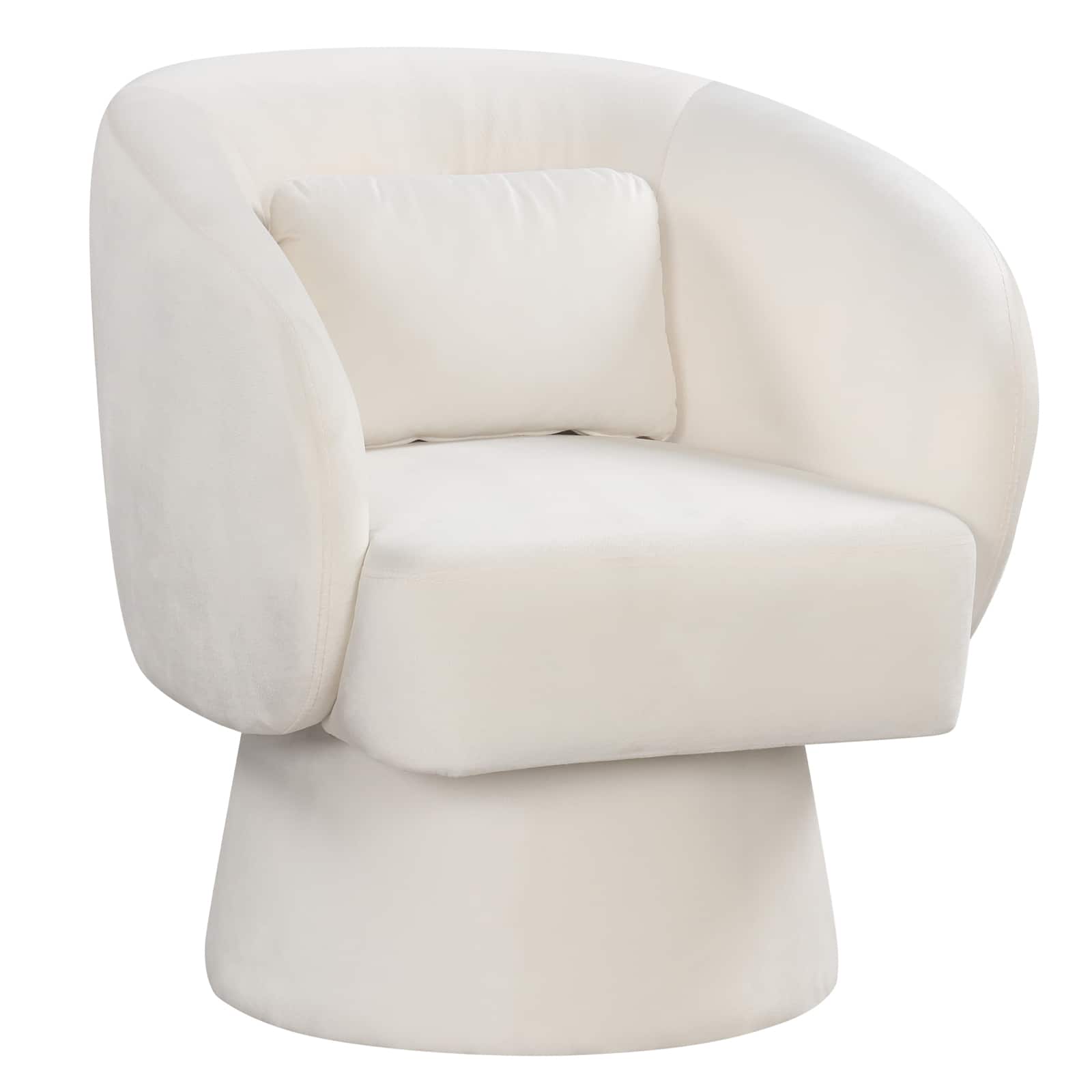 WELLFOR - Swivel Upholstered Barrel Accent Chair with Curved Back and Removable Lumbar Pillow - Beige