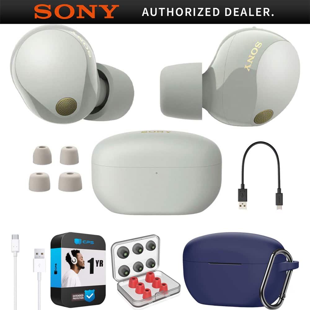 Sony - WF-1000XM5 Noise Canceling Truly Wireless Earbuds + Accessories & Extended Warranty Bundle - Silver