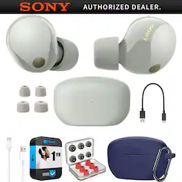 Sony - WF-1000XM5 Noise Canceling Truly Wireless Earbuds + Accessories & Extended Warranty Bundle - Silver