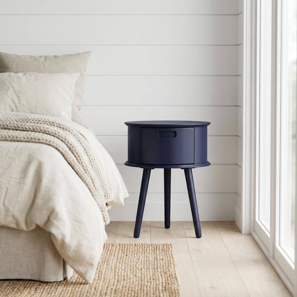 Alt View 2. FurniFact - Navy Blue Nightstand with Modern Design and Sturdy Construction - Brown.