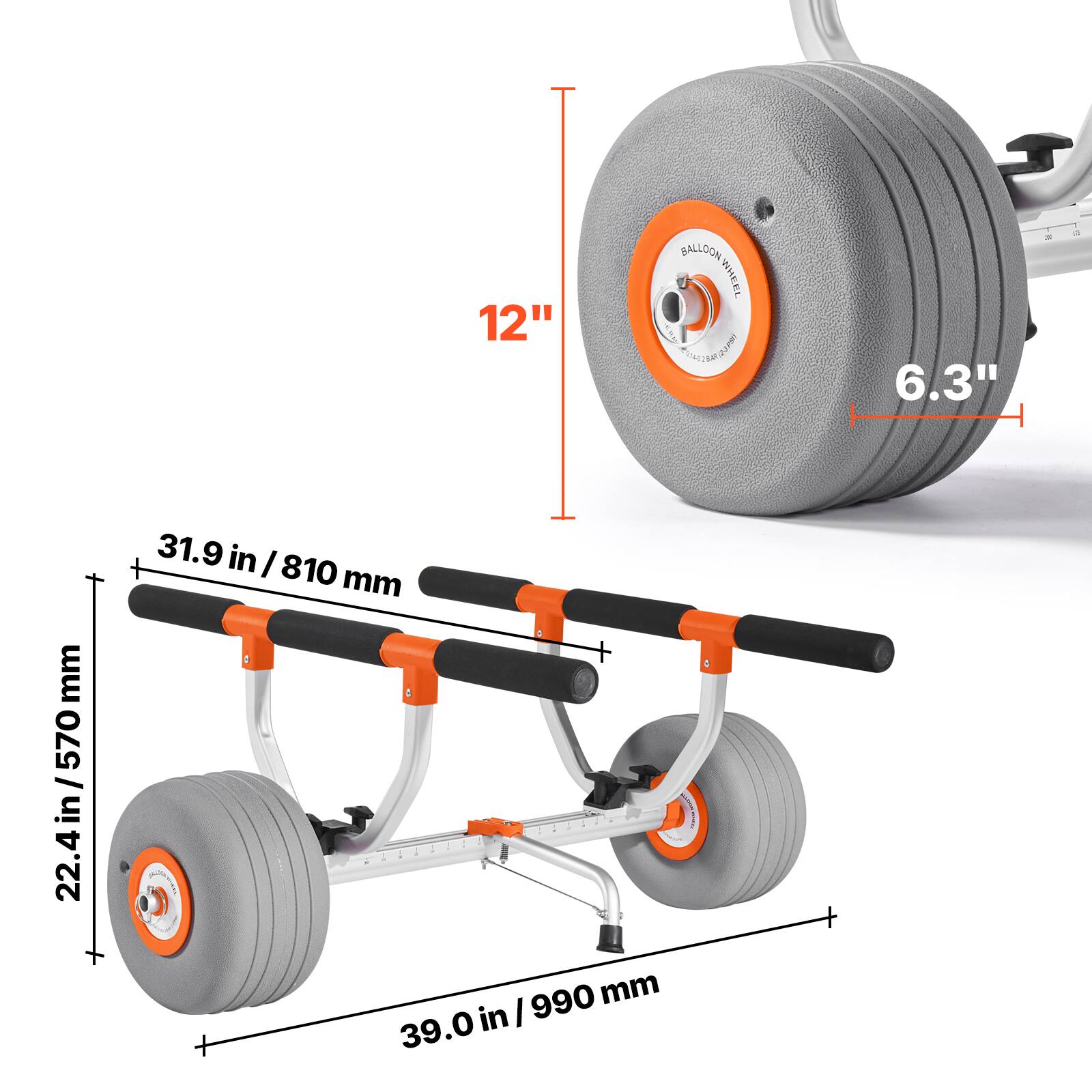 12" BALLOON WHEEL  
6.3"  
31.9 in / 810 mm  
22.4 in / 570 mm  
39.0 in / 990 mm