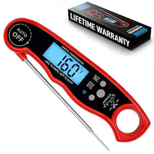 Zulay Kitchen - Waterproof Digital Meat Thermometer with Backlight, Calibration & Internal Magnetic Mount - Red