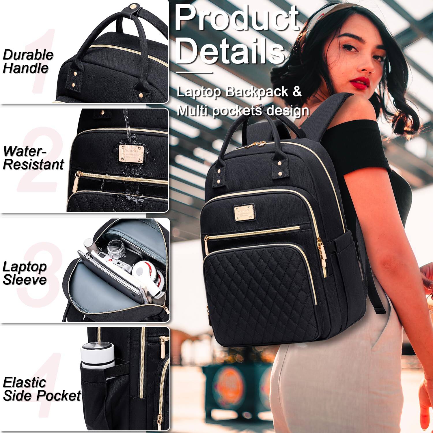 Alt View 3. Live At Space - Lunch Backpack For Women 15.6 Inch Laptop Backpacks Travel Work Pack Teacher Nurse Insulated Lunchbox - Black.