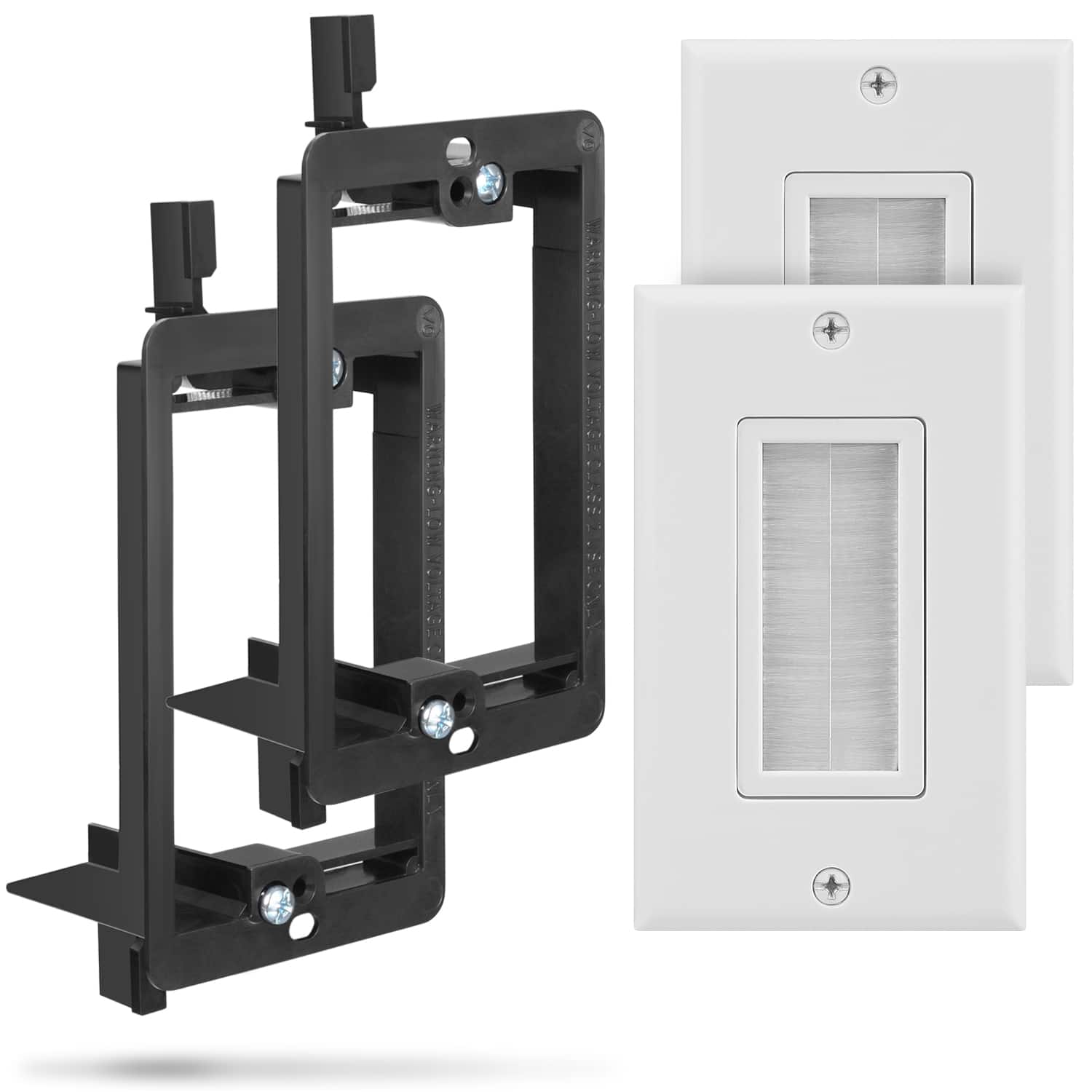 Fosmon - 2 Pairs Single Gang Wall Plate, Brush Style Opening Passthrough Cable Plate with Low Voltage Mounting Bracket - White