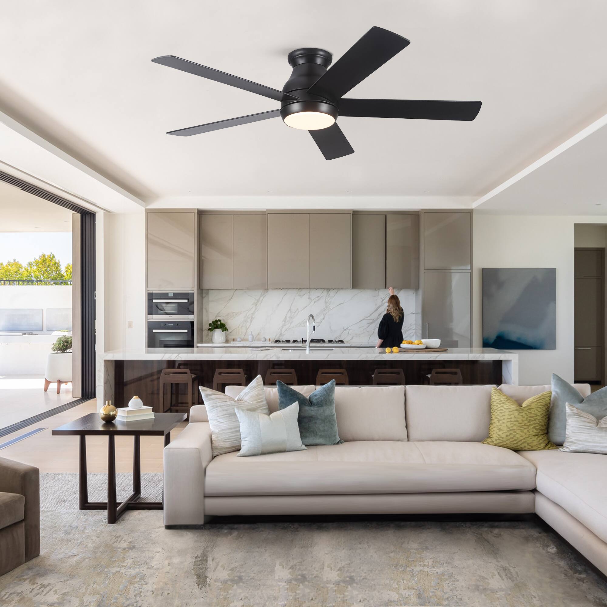 Alt View 6. Sofucor - 52'' Ceiling Fans with Lights and Remote & Integrated LED Low Profile Flush Mount Ceiling Fan Quiet for Bedroom Patio - Black.