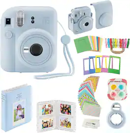 Fujifilm - Instax Mini 12 Instant Camera with Case, Decoration Stickers, Frames, Photo Album and More Accessory kit - Pastel Blue