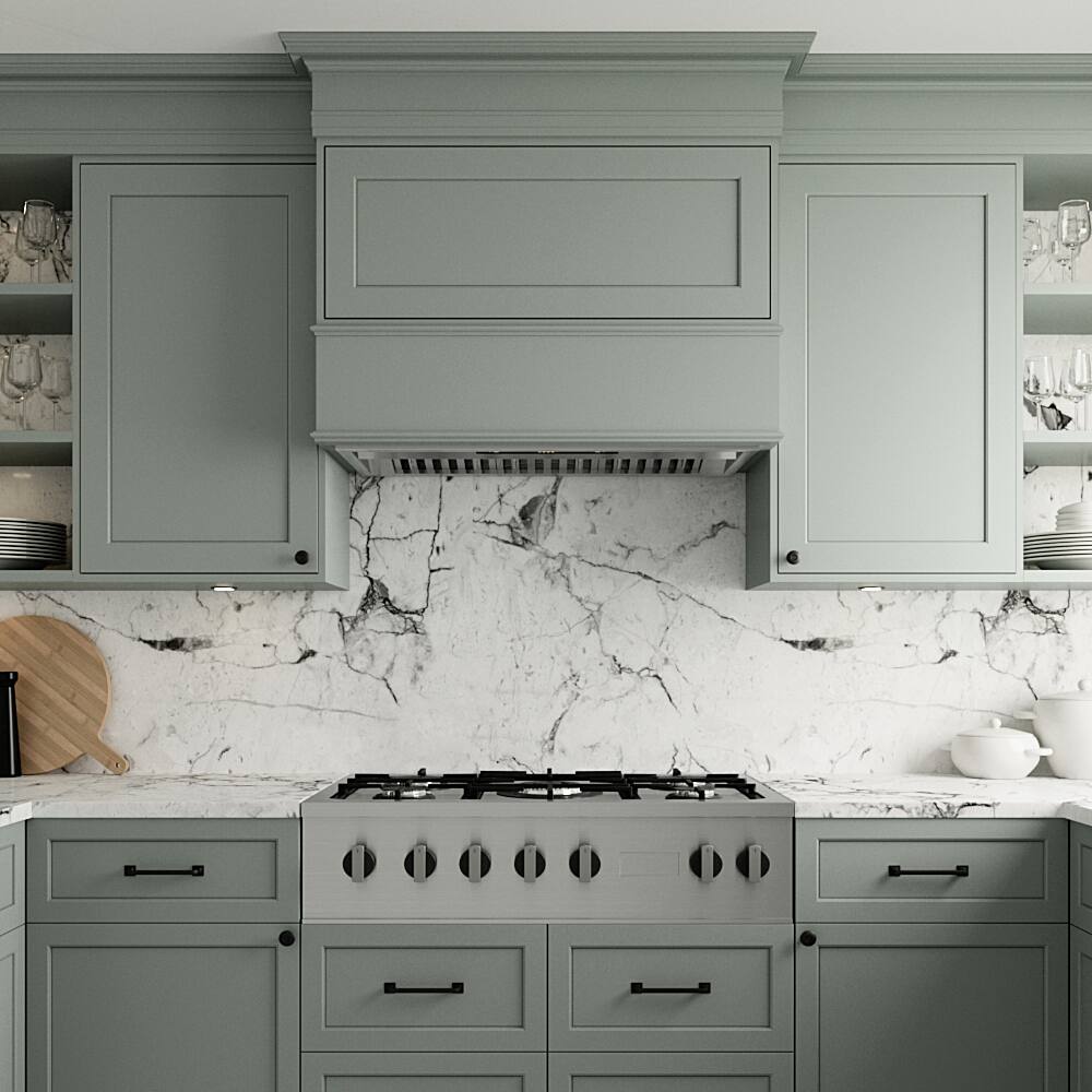 Left. Streamline - 34 in. Formia Convertible Insert 350 CFM Range Hood, Baffle Filters, Touchpad Control, LED Lights - Brushed Stainless Steel.