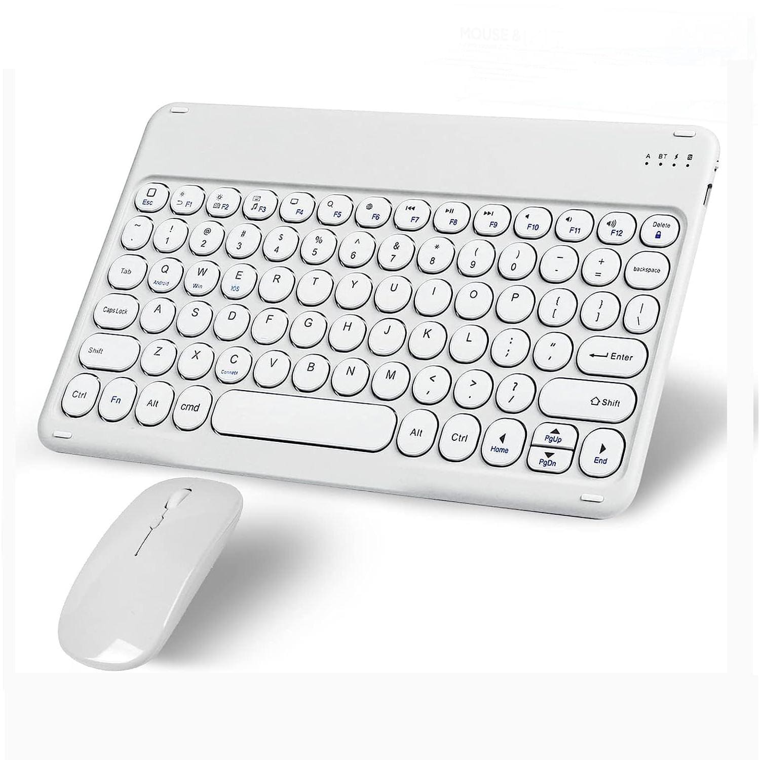 Pacoar Cade - Wireless And Mouse Combo Portable Mini Small Slim Typewriter Compact Travel For Ipad Macbook Pro Laptop Android Phone - White