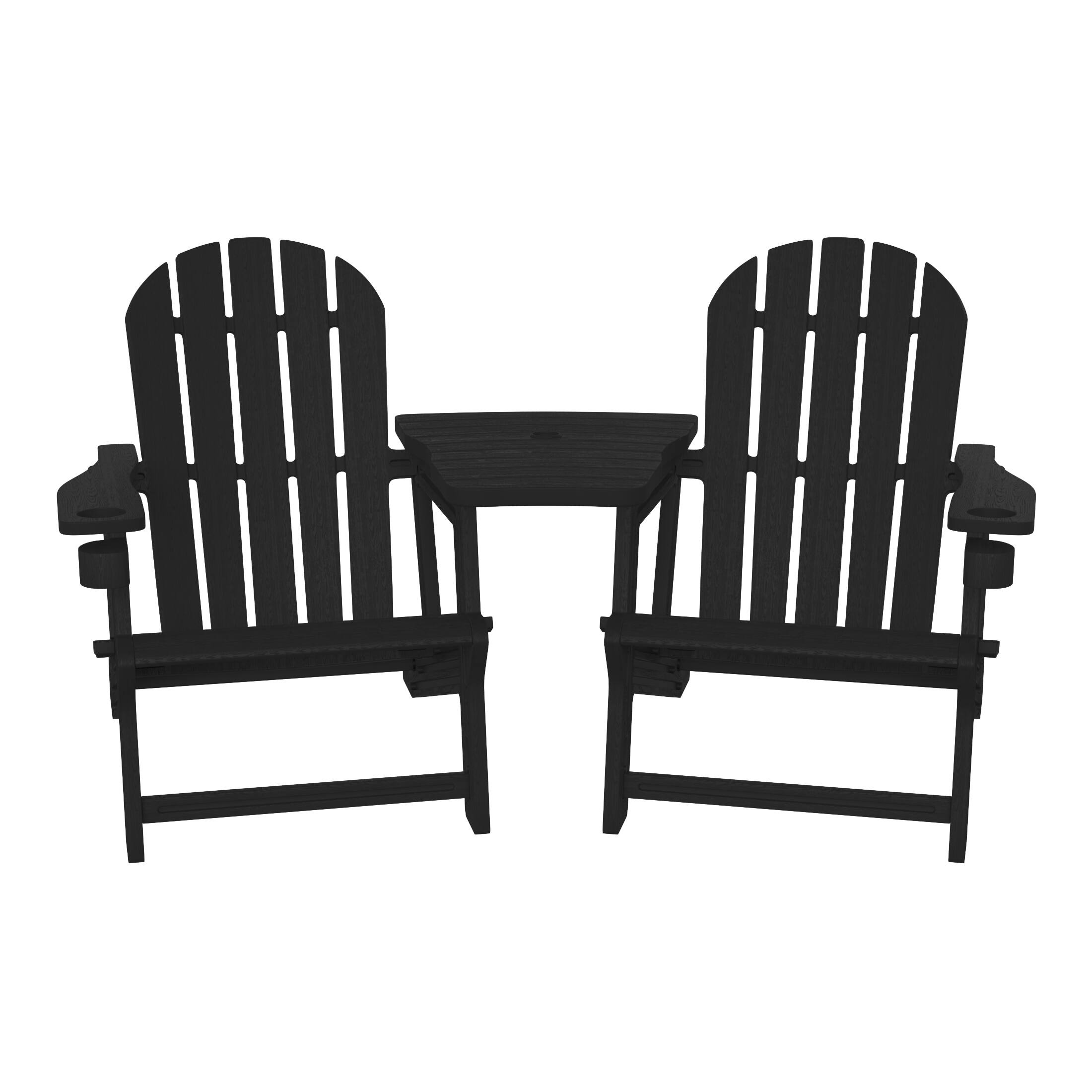 Front. WestinTrends - WestinTrends Azura Outdoor HDPE Adirondack Chairs With Connecting Table Tray (Set of 2) - Black.