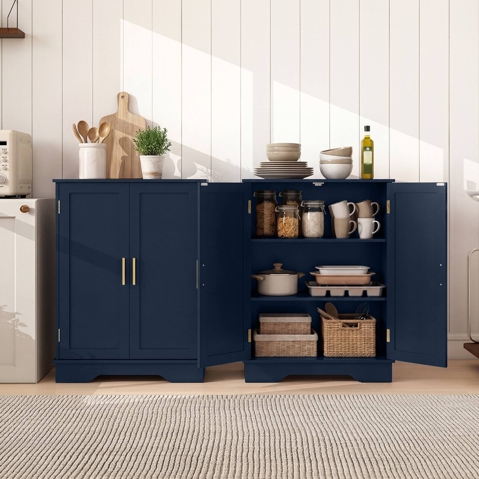 Alt View 3. Costway - Costway Bathroom Storage Cabinet with 2 Doors & 3-Tier Adjustable Shelf - Blue.