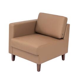 Flash Furniture - HERCULES Artemis Cognac LeatherSoft Left Arm Reception Chair, 2 AC Outlets/1 USB/1 USB-C Ports and Wooden Walnut Legs wi - Brown