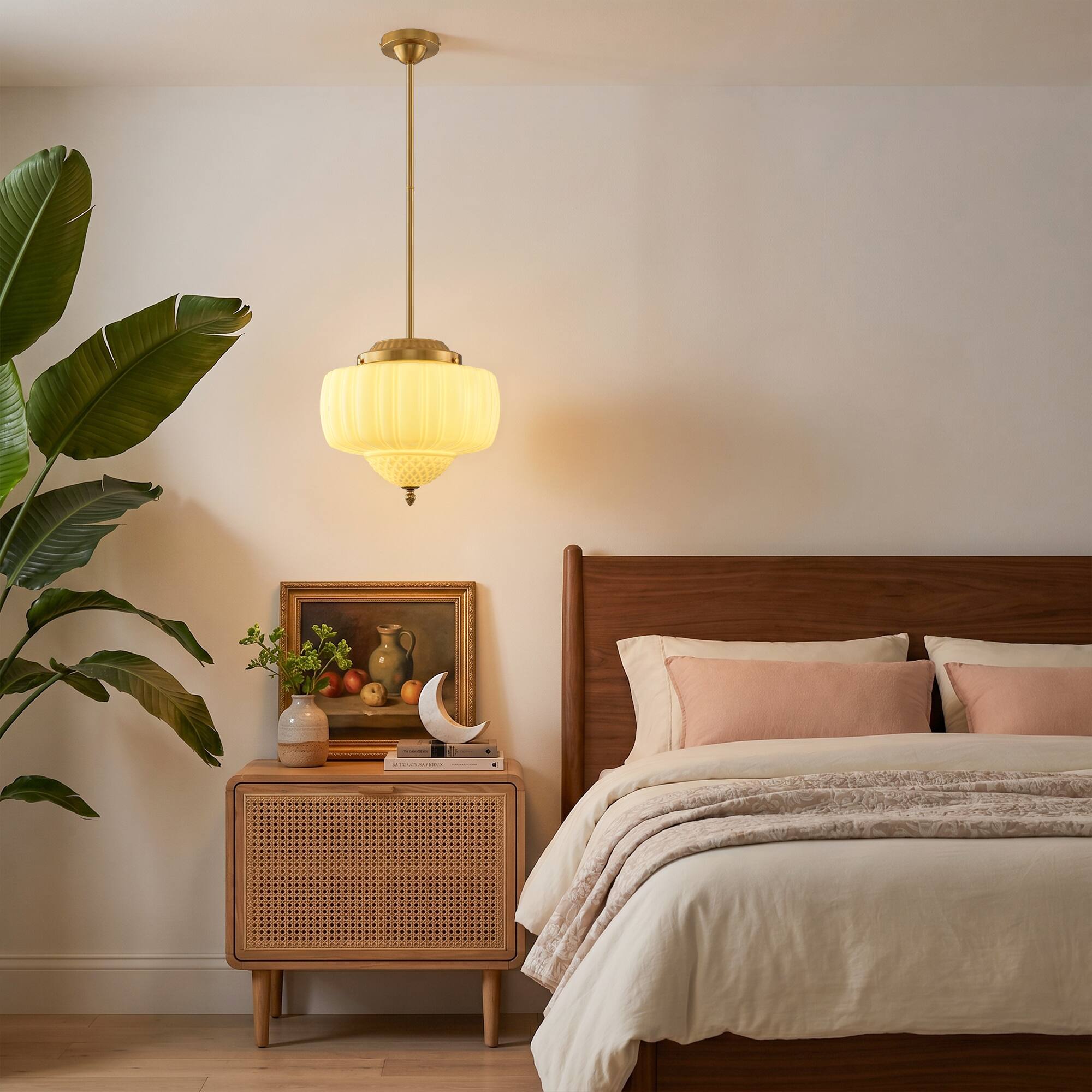 Parrot Uncle - 13-Inch Vintage White Ribbed Opal Glass 3-Light Schoolhouse Pendant Ceiling Light - Gold