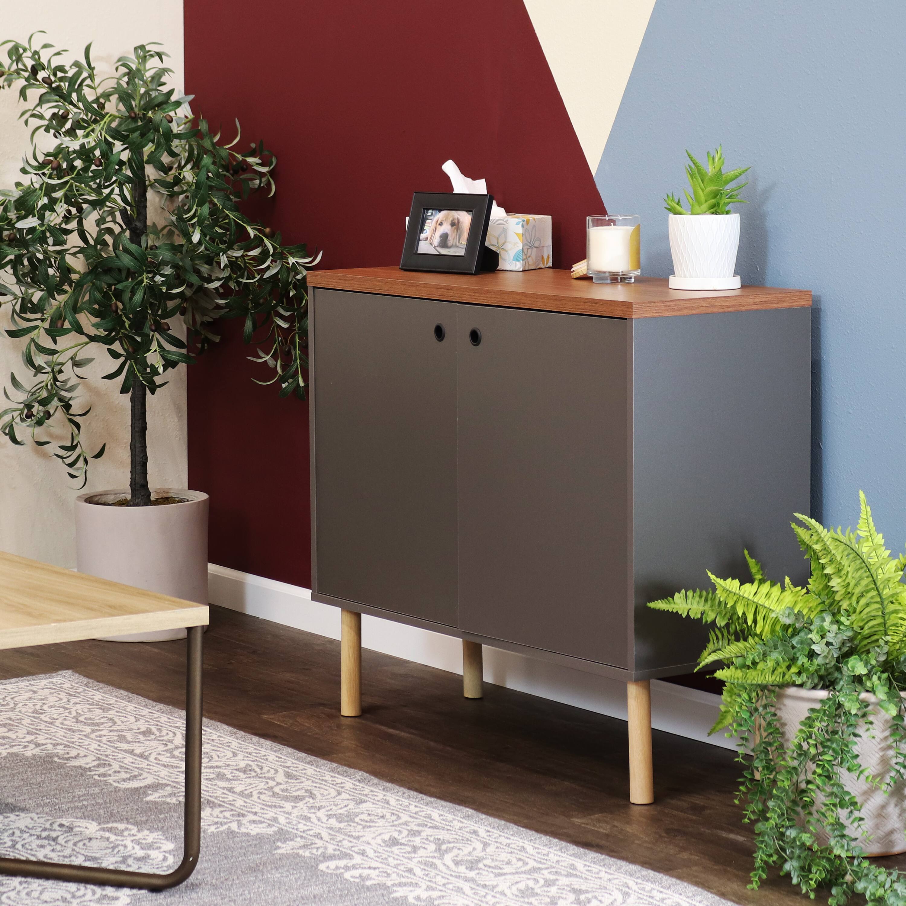 Alt View 3. Sunnydaze - Mid-Century Modern 2-Door Accent Buffet Cabinet - Gray.