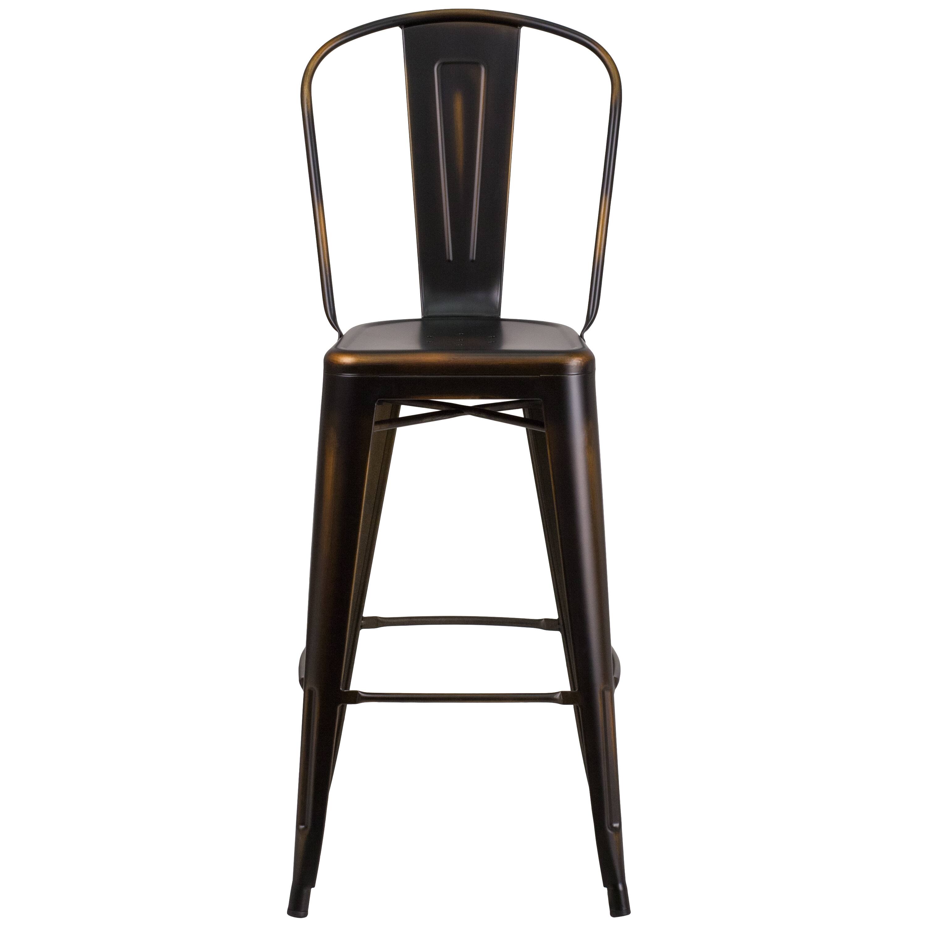 Alt View 8. Emma + Oliver - Commercial Grade 4 Pack 30" High Distressed Metal Indoor-Outdoor Barstool with Back - Copper.