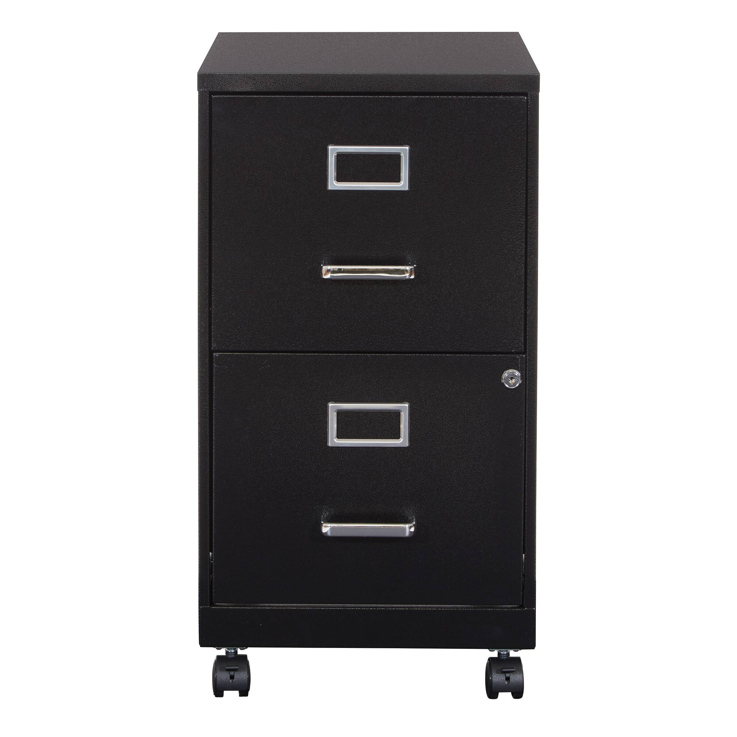 Front. OSP Home Furnishings - 2 Drawer Mobile Locking Metal File Cabinet - Black.